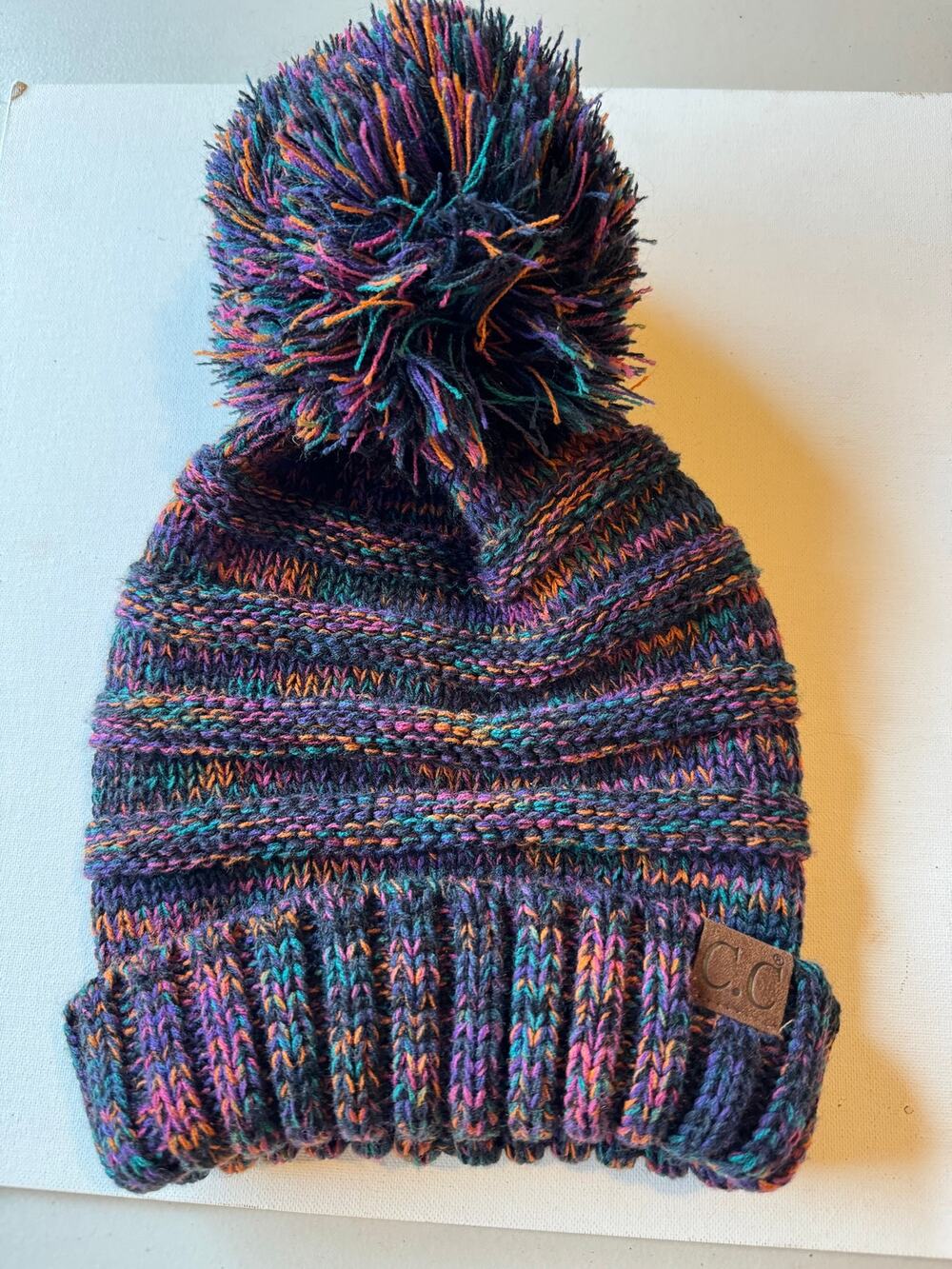 C.C Exclusives Womens Knit Pom Beanie Multicolor Winter Hat 100% Acrylic